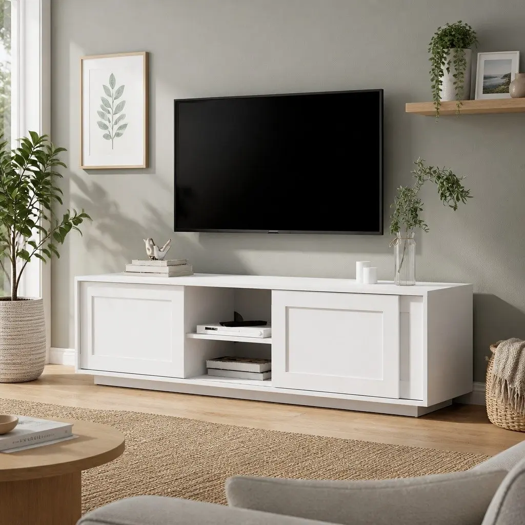 TV Unit Entertainment Storage Cabinet 160cm White Living Room Furniture Stand