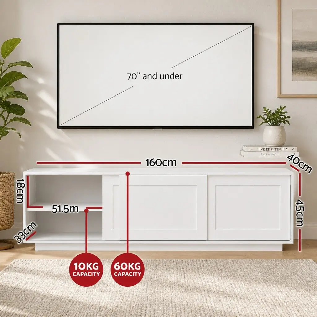 TV Unit Entertainment Storage Cabinet 160cm White Living Room Furniture Stand