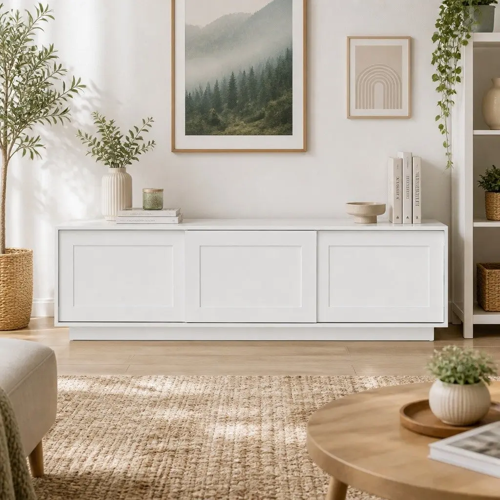 TV Unit Entertainment Storage Cabinet 160cm White Living Room Furniture Stand