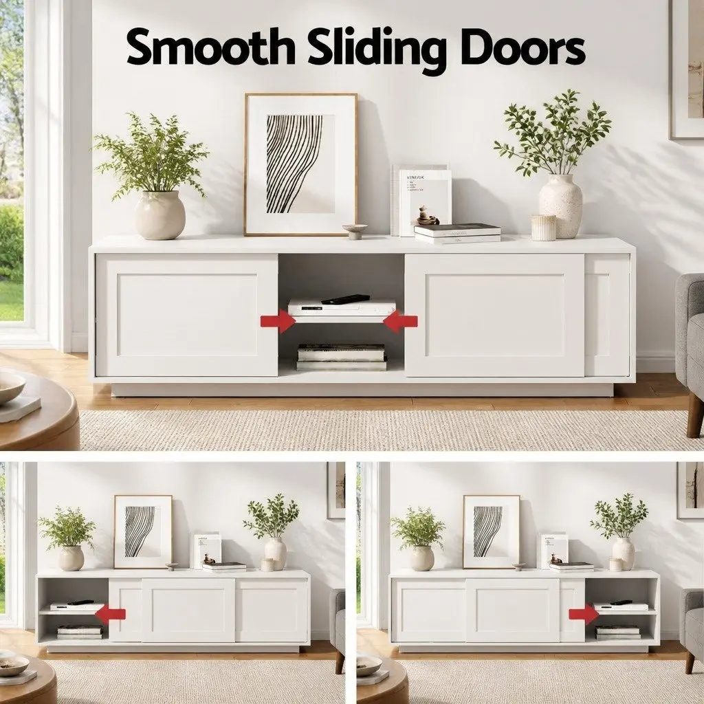 TV Unit Entertainment Storage Cabinet 160cm White Living Room Furniture Stand