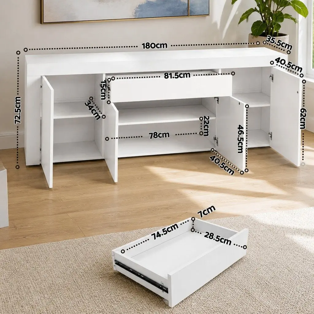 Buffet Sideboard Cabinet 180cm White Storage Cupboard Pantry Drawer Push-Open