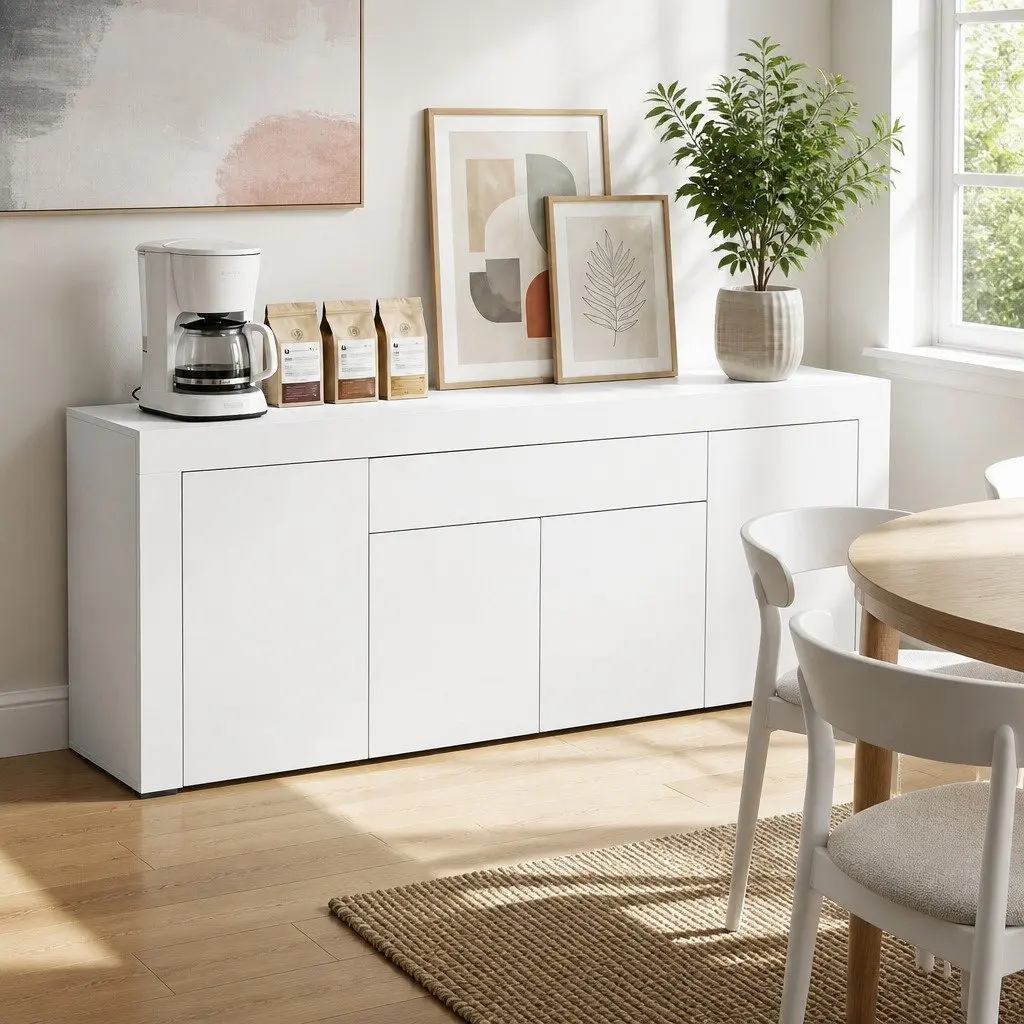 Buffet Sideboard Cabinet 180cm White Storage Cupboard Pantry Drawer Push-Open