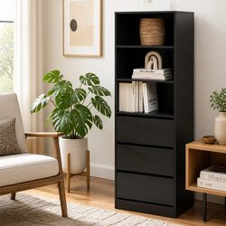 Compact Tallboy Cabinet with Adjustable Shelves - Black