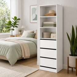 3 Drawer Chest of Drawers Tallboy Storage Cabinet White Bedroom Dresser