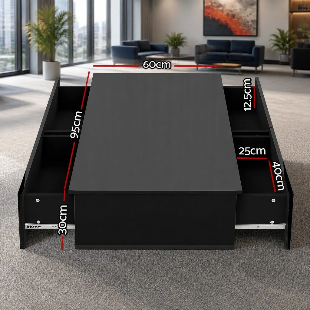 Coffee Table with 4 Drawers Black Modern Living Room Storage Furniture