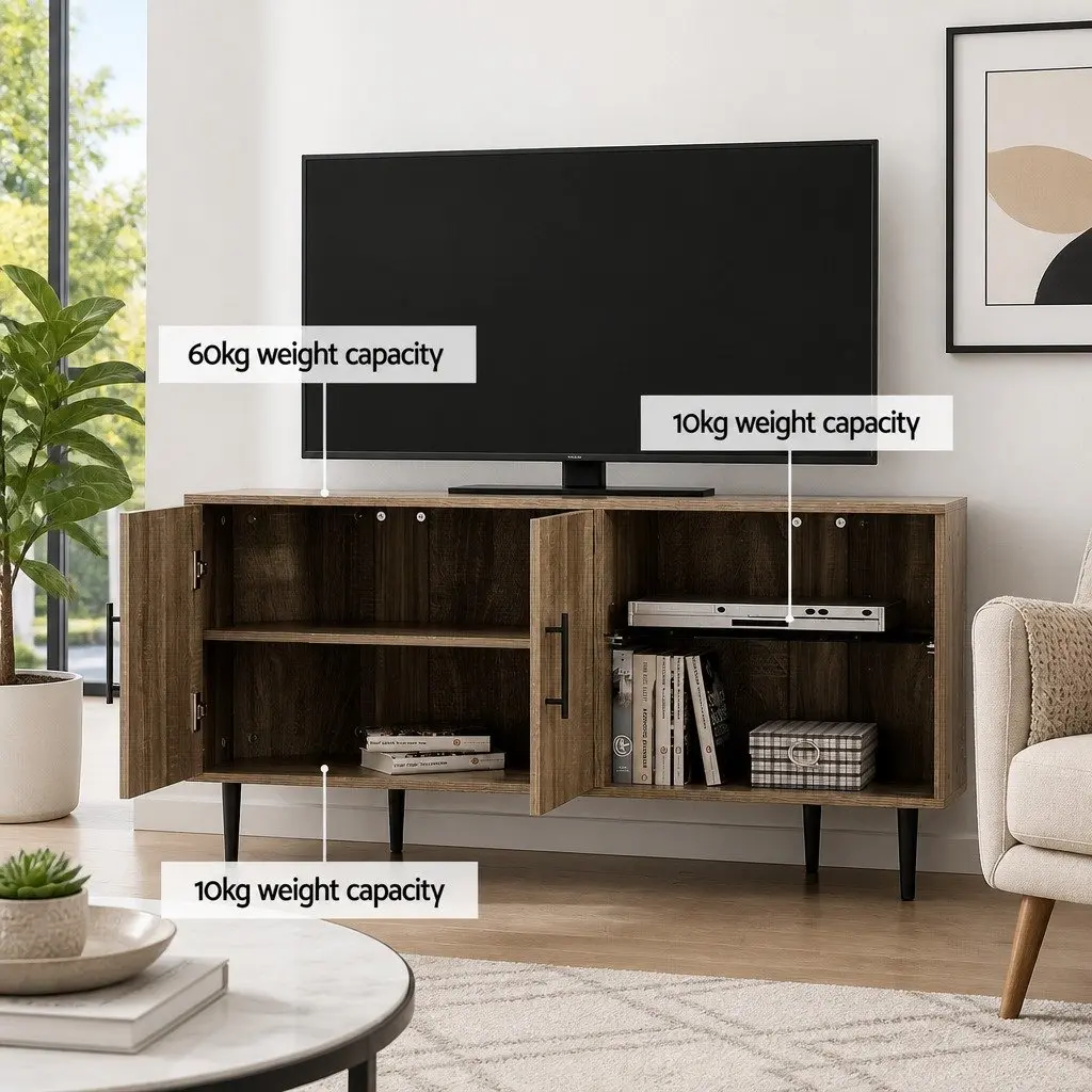 Corner Entertainment Unit TV Cabinet Open Storage Shelf 120cm Dark Walnut Stand