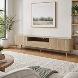 TV Entertainment Unit 200CM Storage Cabinet Drawers Natural Wood Open Shelf