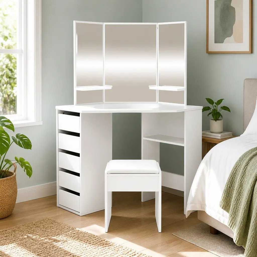 Corner Dressing Table Stool Set