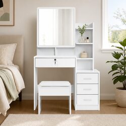 Your Friendly White Dressing Table with Stool Set