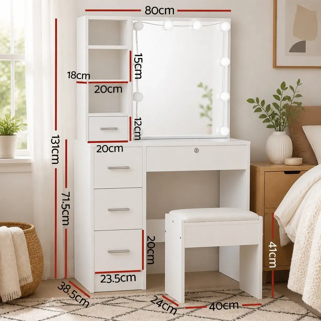 White Vanity with Hollywood Mirror Lighting