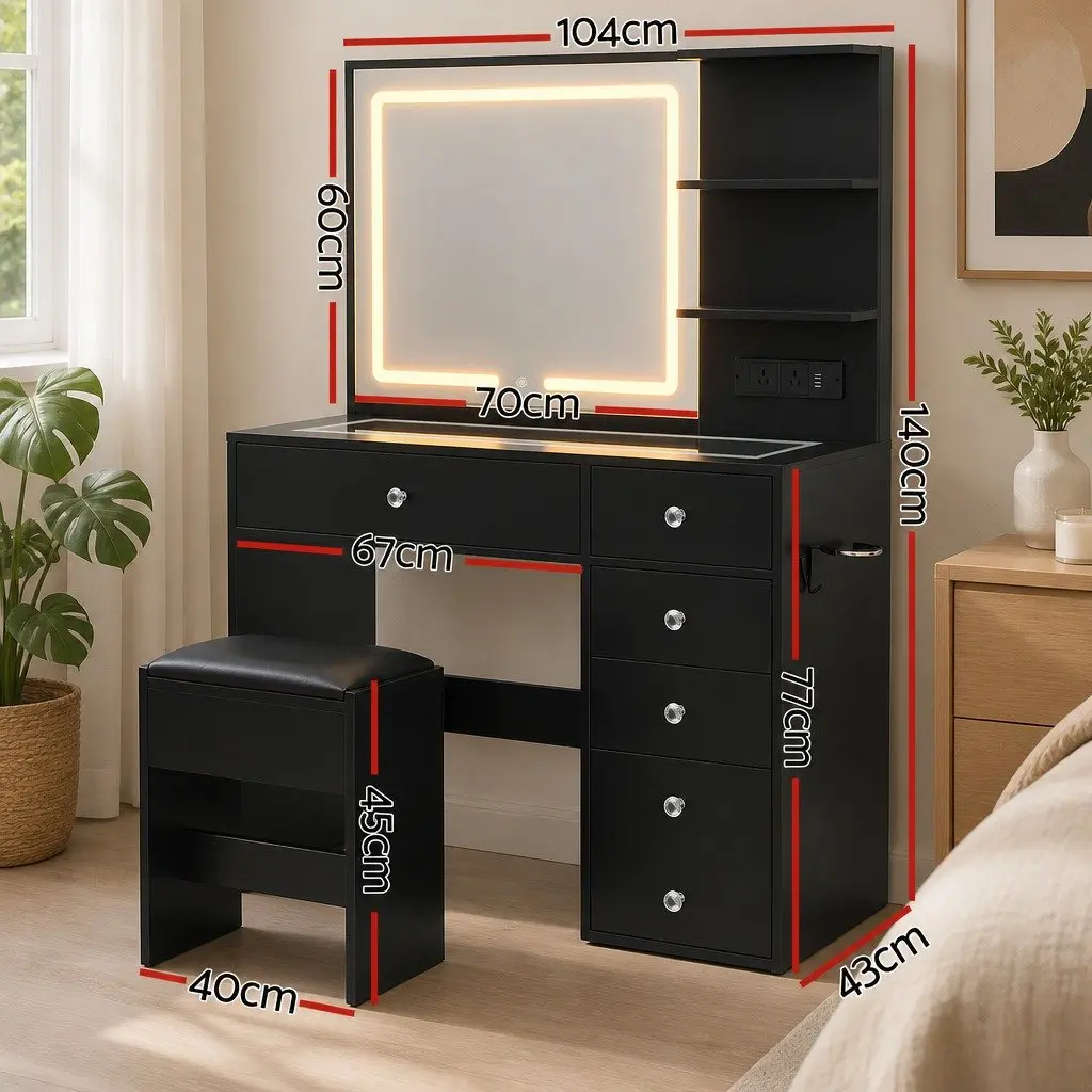 Makeup Vanity Desk with LED Mirror & Stool