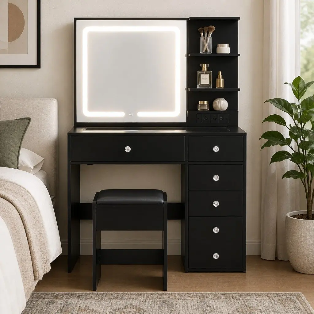 Makeup Vanity Desk with LED Mirror & Stool