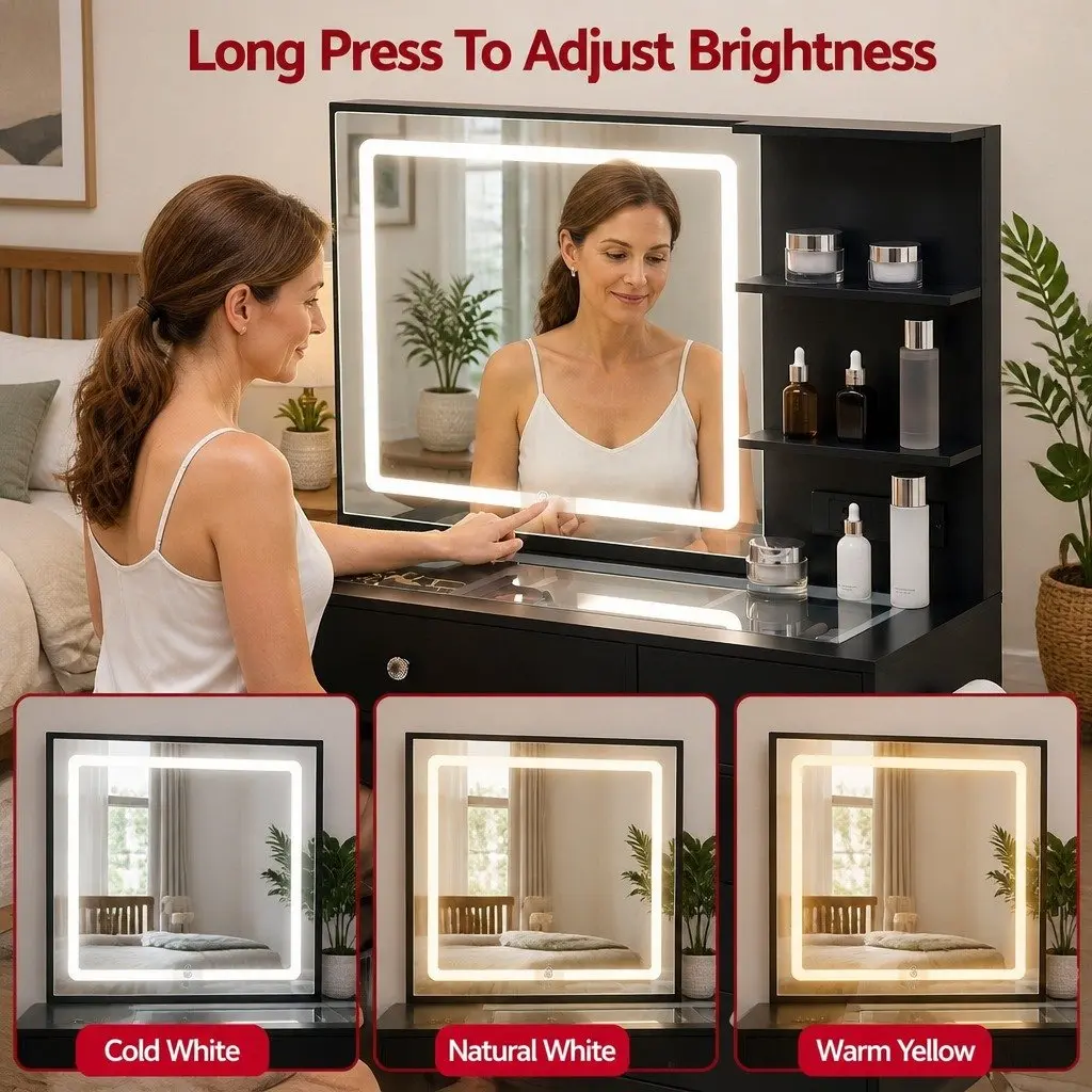 Makeup Vanity Desk with LED Mirror & Stool