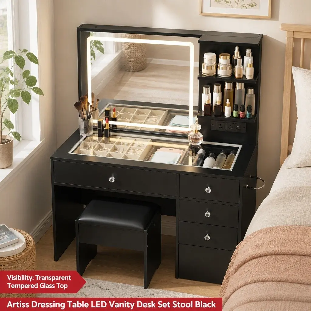 Makeup Vanity Desk with LED Mirror & Stool