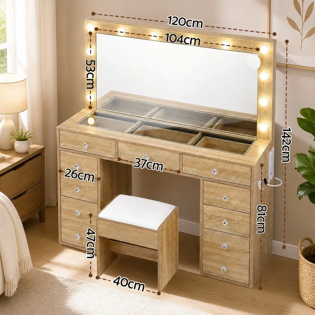 Dressing Vanity Desk with LED Mirror and Storage