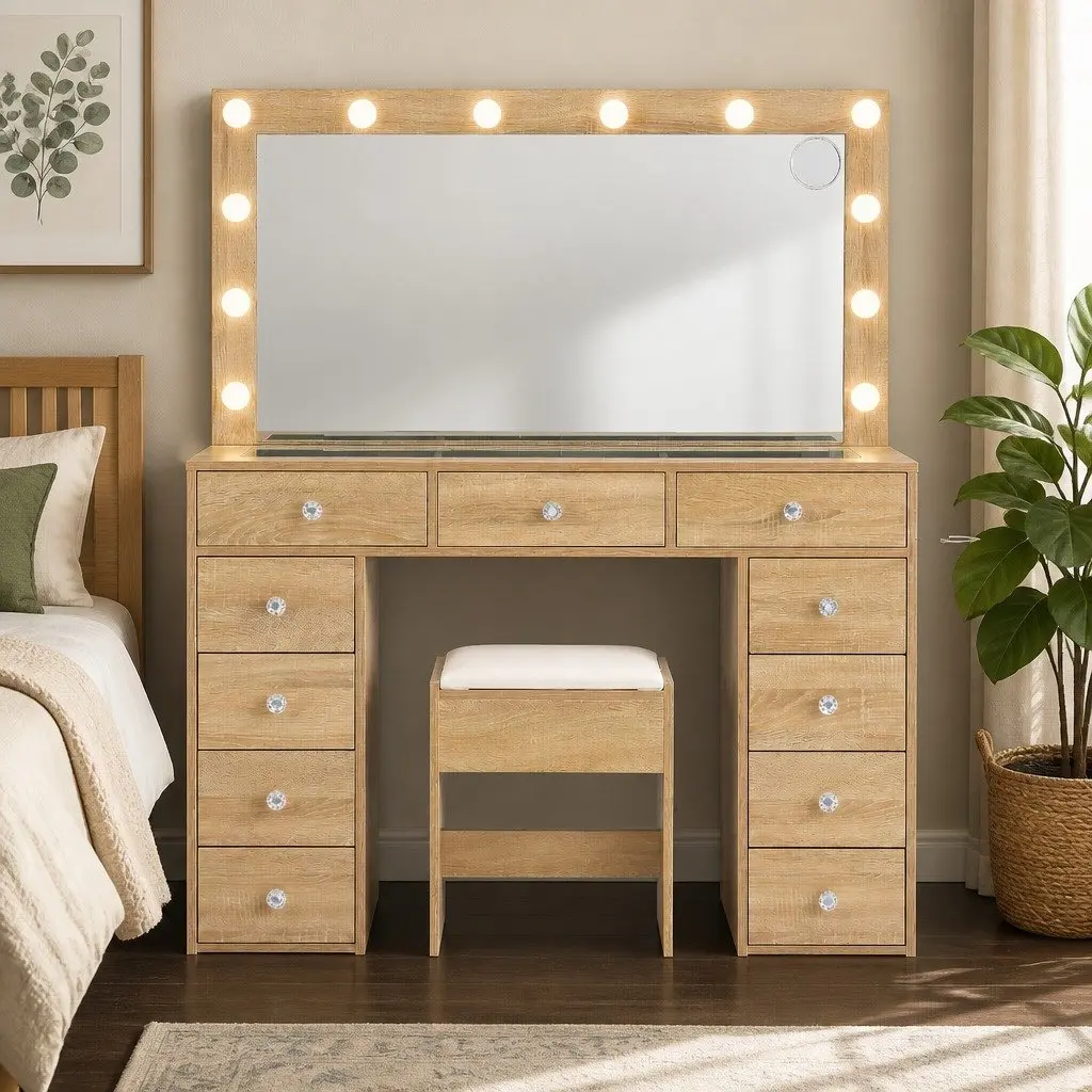 Dressing Vanity Desk with LED Mirror and Storage