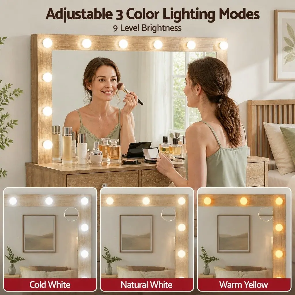Dressing Vanity Desk with LED Mirror and Storage