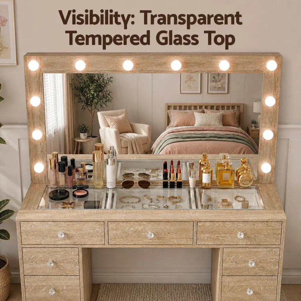 Dressing Vanity Desk with LED Mirror and Storage