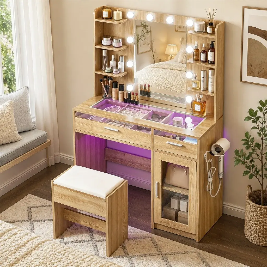 Dressing Table with LED Mirror and Drawers