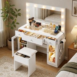 Dressing Table Vanity Desk with Hollywood Mirror LED Bulbs RGB Light White