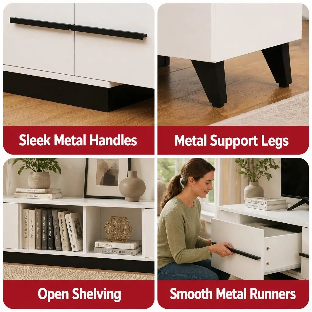 Extendable TV Cabinet White 190-260cm 4 Storage Drawers