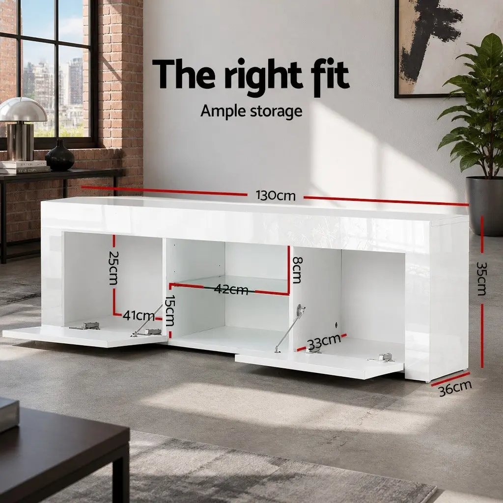 TV Unit White 130cm Entertainment Cabinet with Open Shelves and Storage Cabinets
