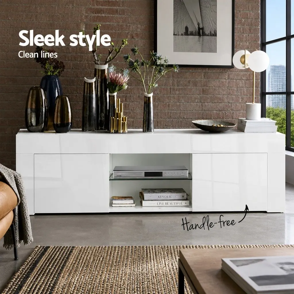 TV Unit White 130cm Entertainment Cabinet with Open Shelves and Storage Cabinets