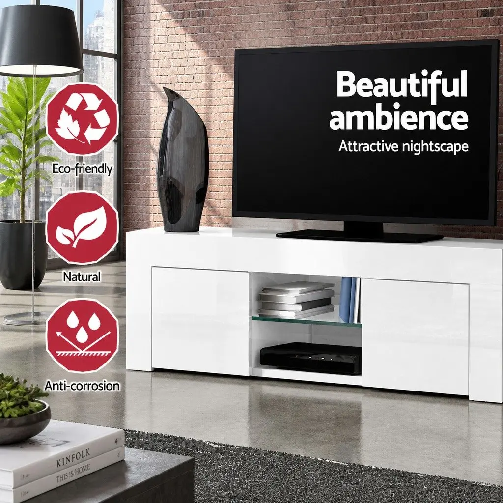 TV Unit White 130cm Entertainment Cabinet with Open Shelves and Storage Cabinets