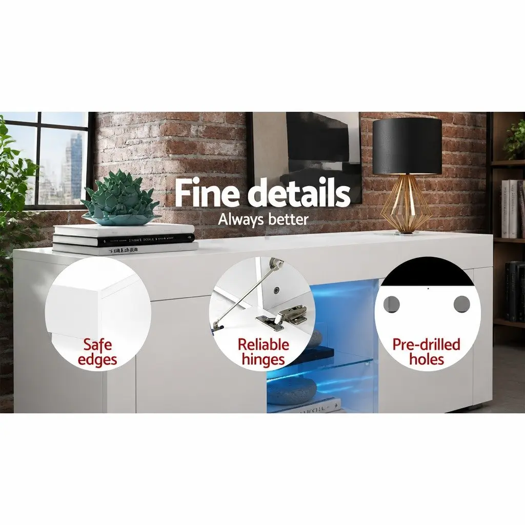 TV Unit White 130cm Entertainment Cabinet with Open Shelves and Storage Cabinets