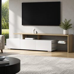 TV Cabinet Entertainment Unit 180cm White Wood Dual-Tone Drawers Shelves Living