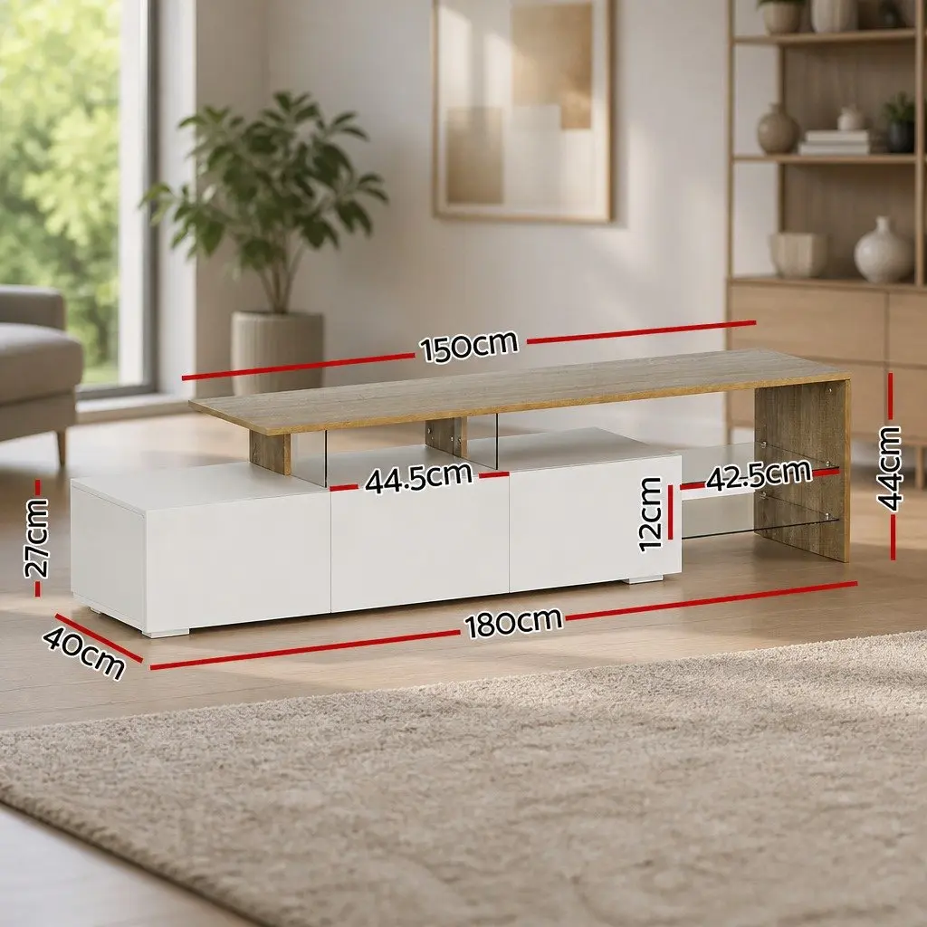 TV Cabinet Entertainment Unit 180cm White Wood Dual-Tone Drawers Shelves Living