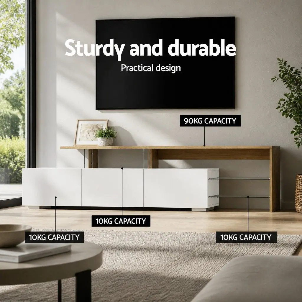 TV Cabinet Entertainment Unit 180cm White Wood Dual-Tone Drawers Shelves Living