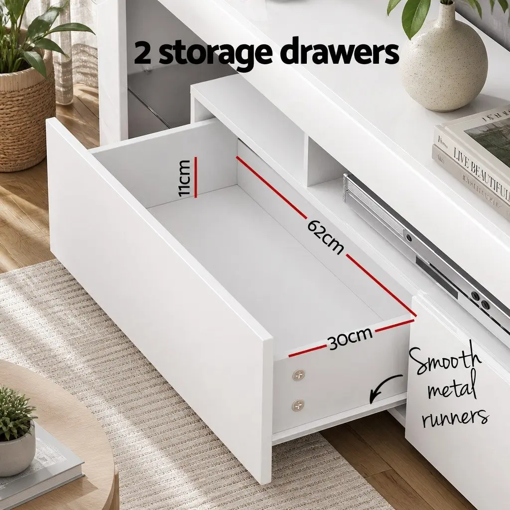 TV Cabinet White 200cm Gloss Storage Unit with RGB LED Lighting