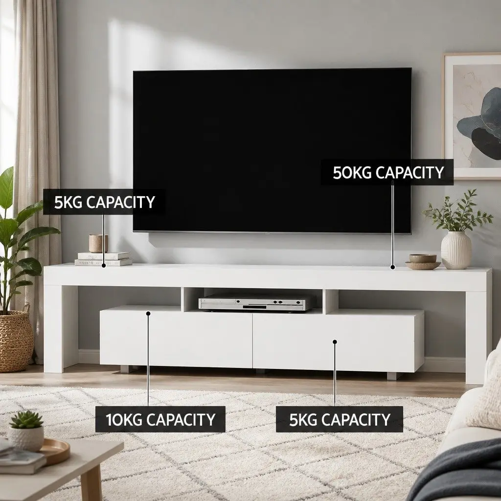 TV Cabinet White 200cm Gloss Storage Unit with RGB LED Lighting