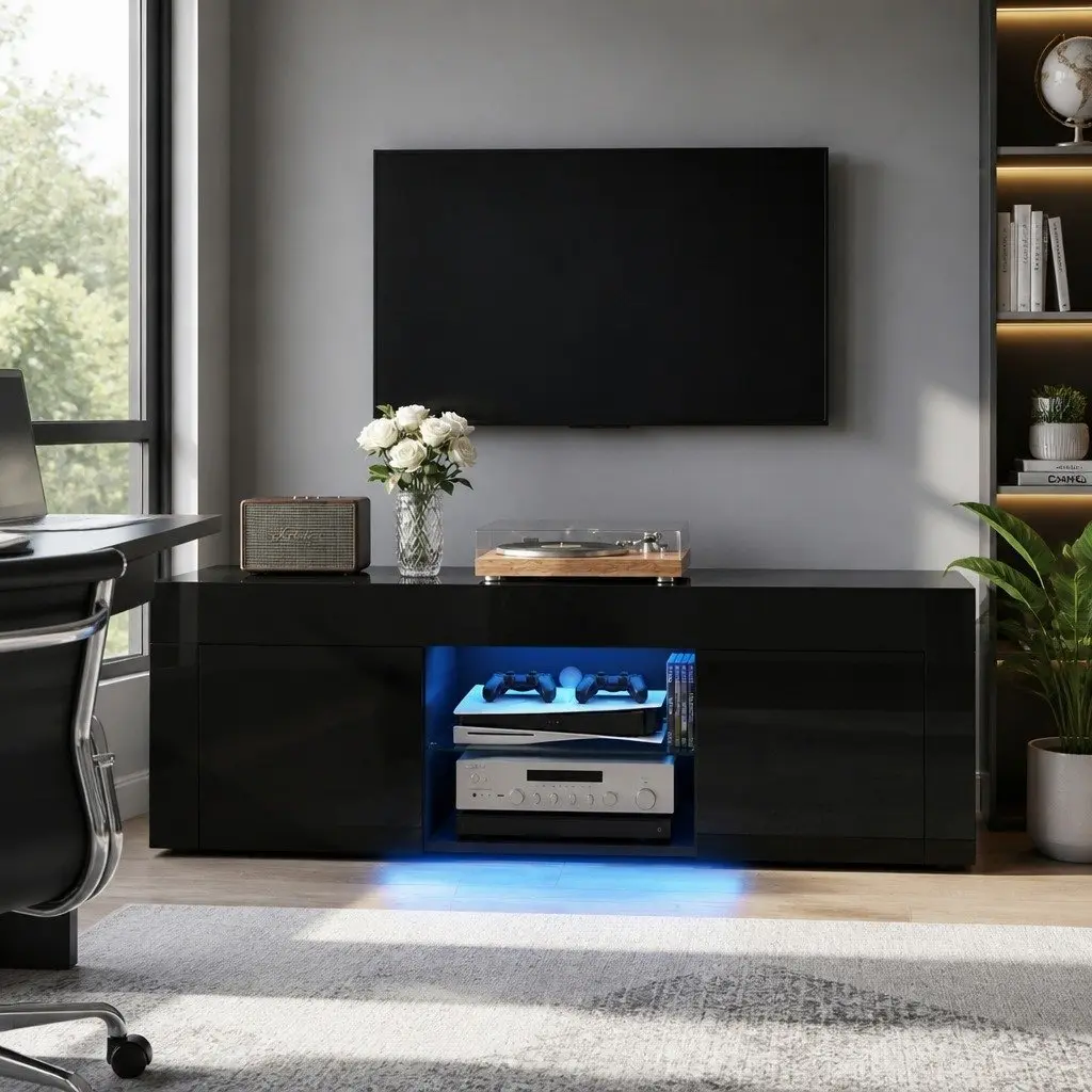 130cm Black TV Unit with LED Options