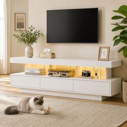 Concise 160CM White LED TV Unit with Storage Drawers