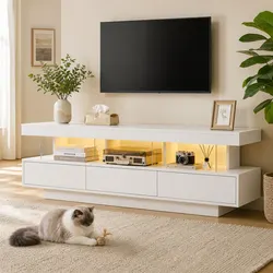 Concise 160CM White LED TV Unit with Storage Drawers