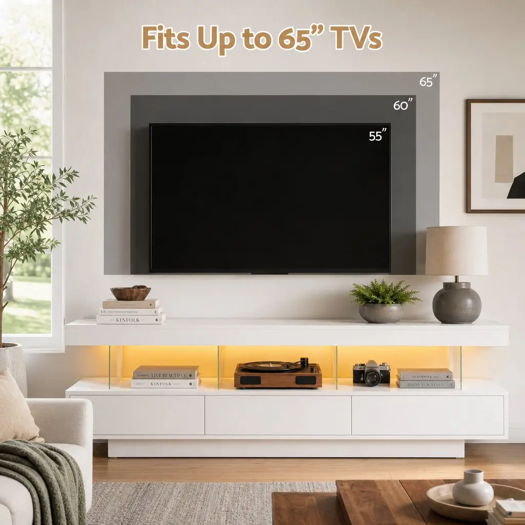 TV Unit 160CM LED Entertainment Storage Drawers White Living Room Bedroom