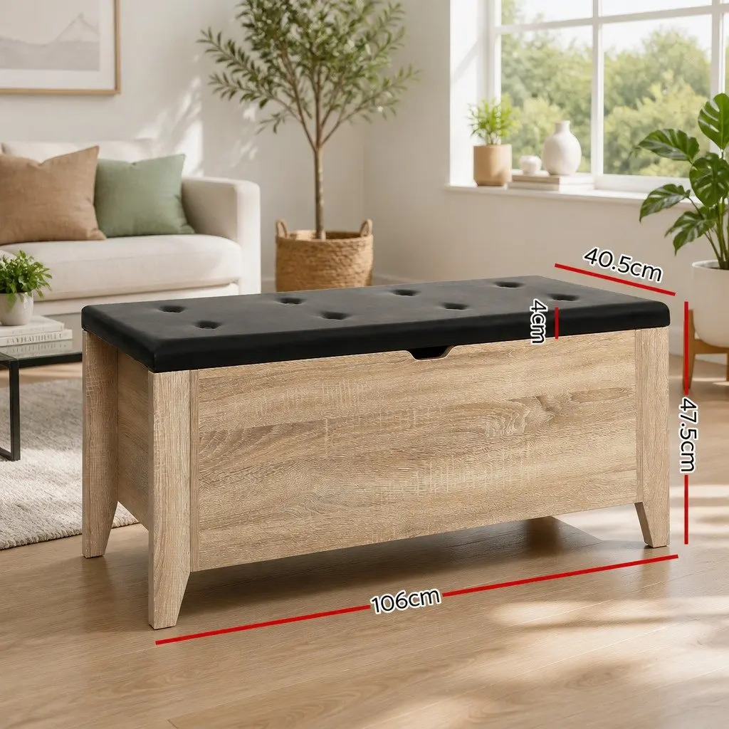 Storage Ottoman Oak 106cm Tufted Seat with Hinged Opening