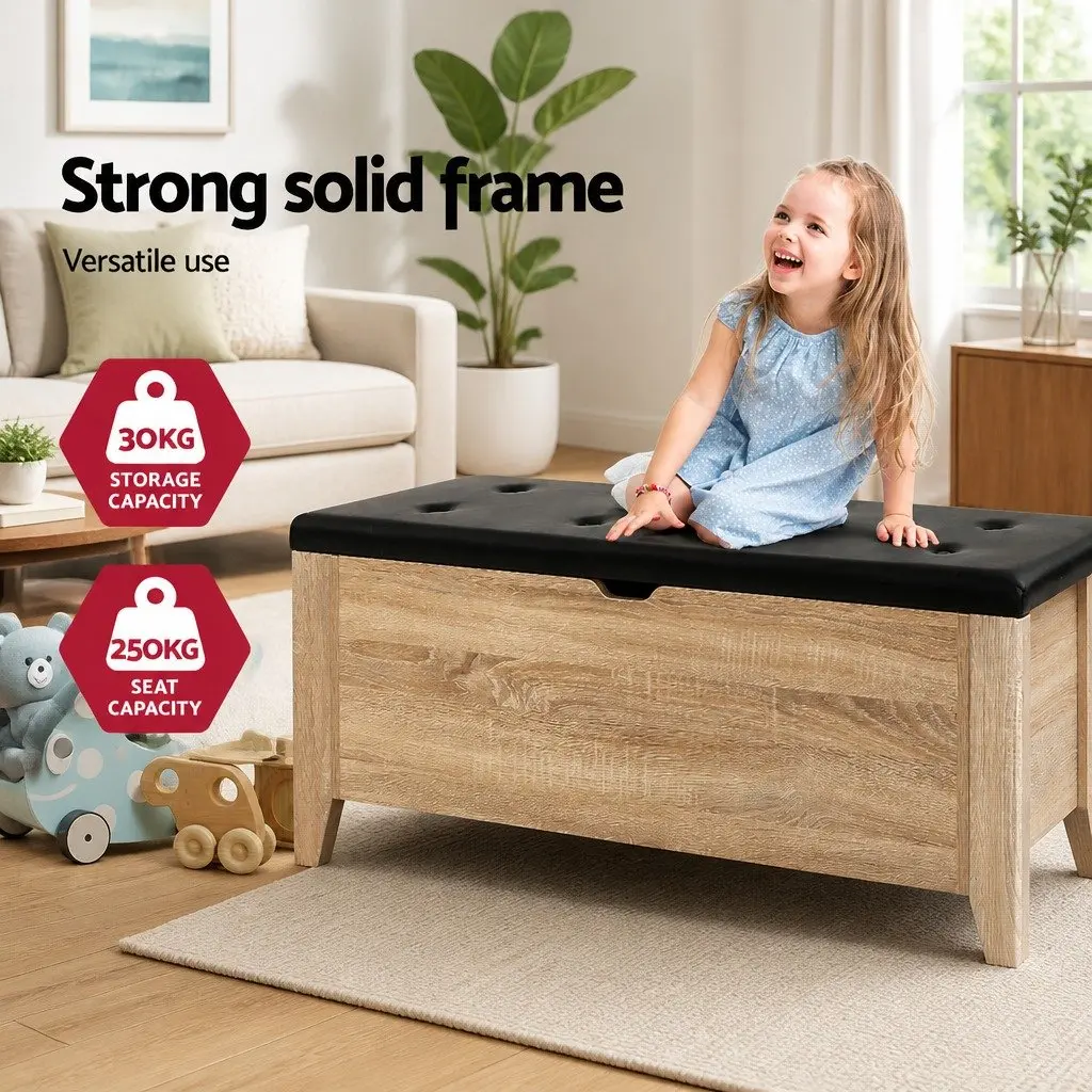 Storage Ottoman Oak 106cm Tufted Seat with Hinged Opening