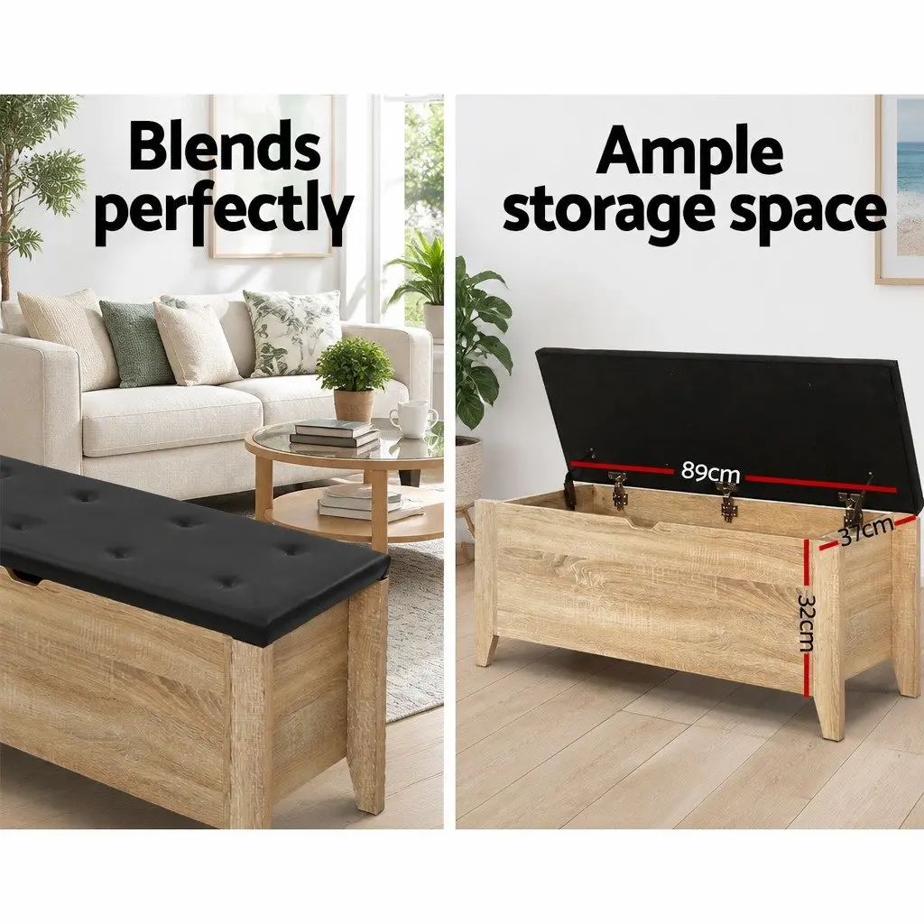 Storage Ottoman Oak 106cm Tufted Seat with Hinged Opening
