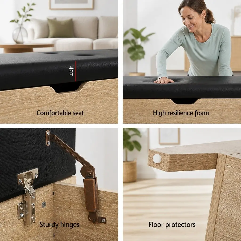 Storage Ottoman Oak 106cm Tufted Seat with Hinged Opening