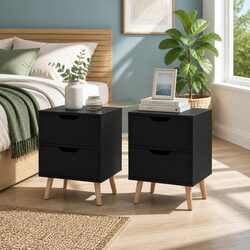 Compact Black Bedside Table with Two Drawers