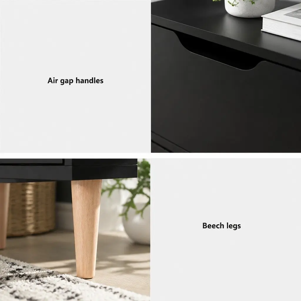 Bedside Table Black 40cm x 30cm x 50cm Two Drawers Storage Cabinet