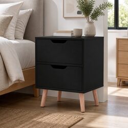 Concise and Durable Black Nightstand with 2 Drawers