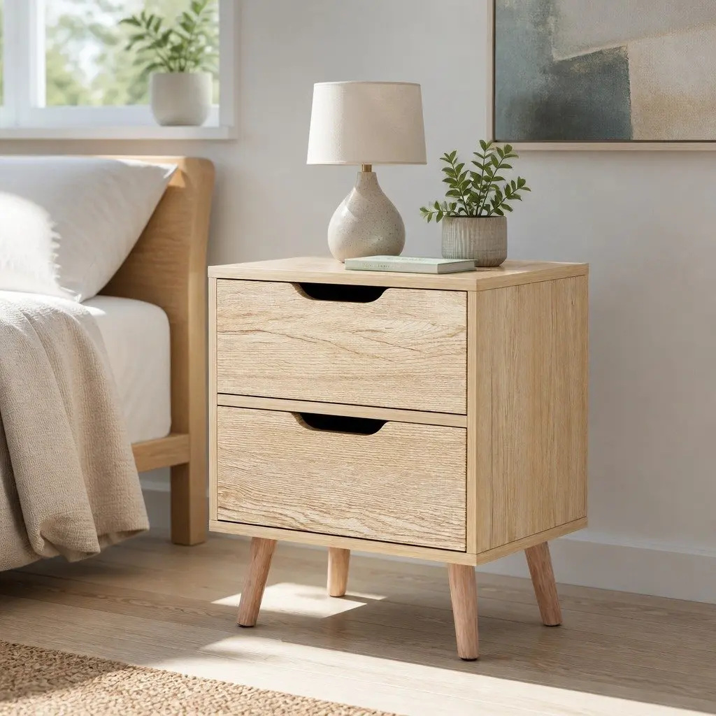 Black Bedside Table with 2 Easy-Access Drawers