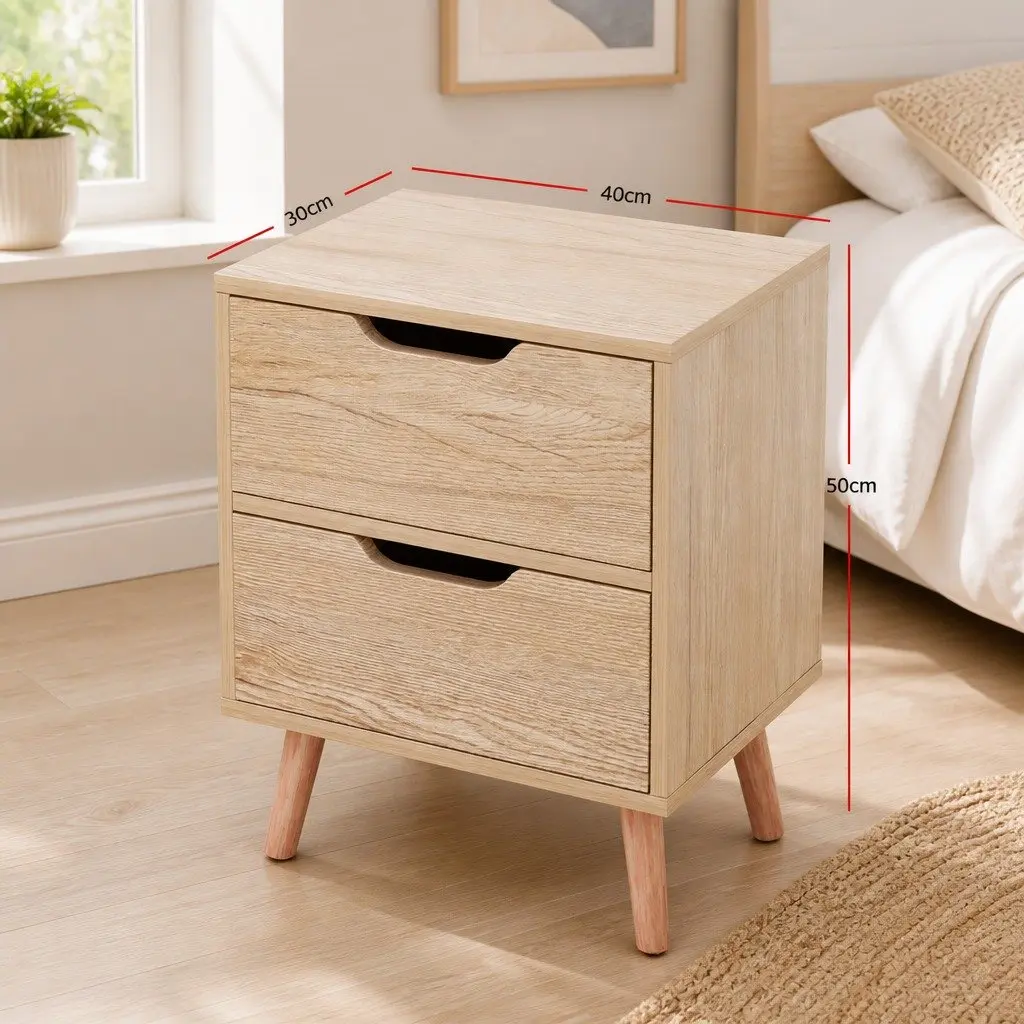 Black Bedside Table with 2 Easy-Access Drawers