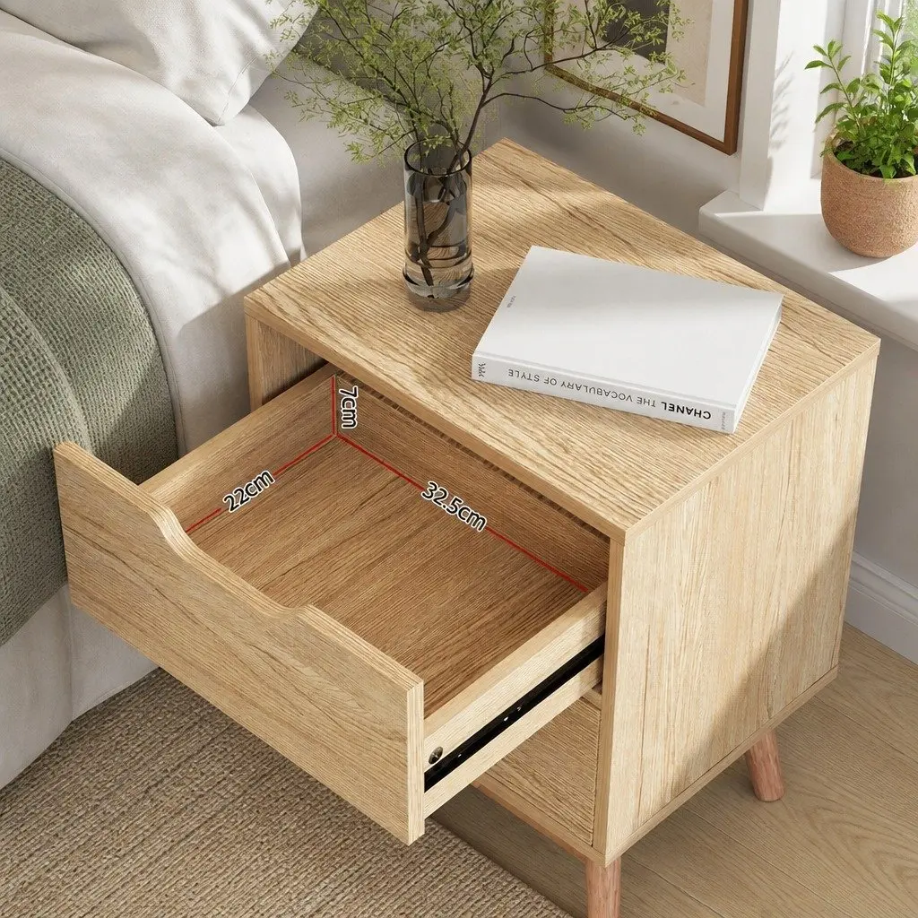 Black Bedside Table with 2 Easy-Access Drawers