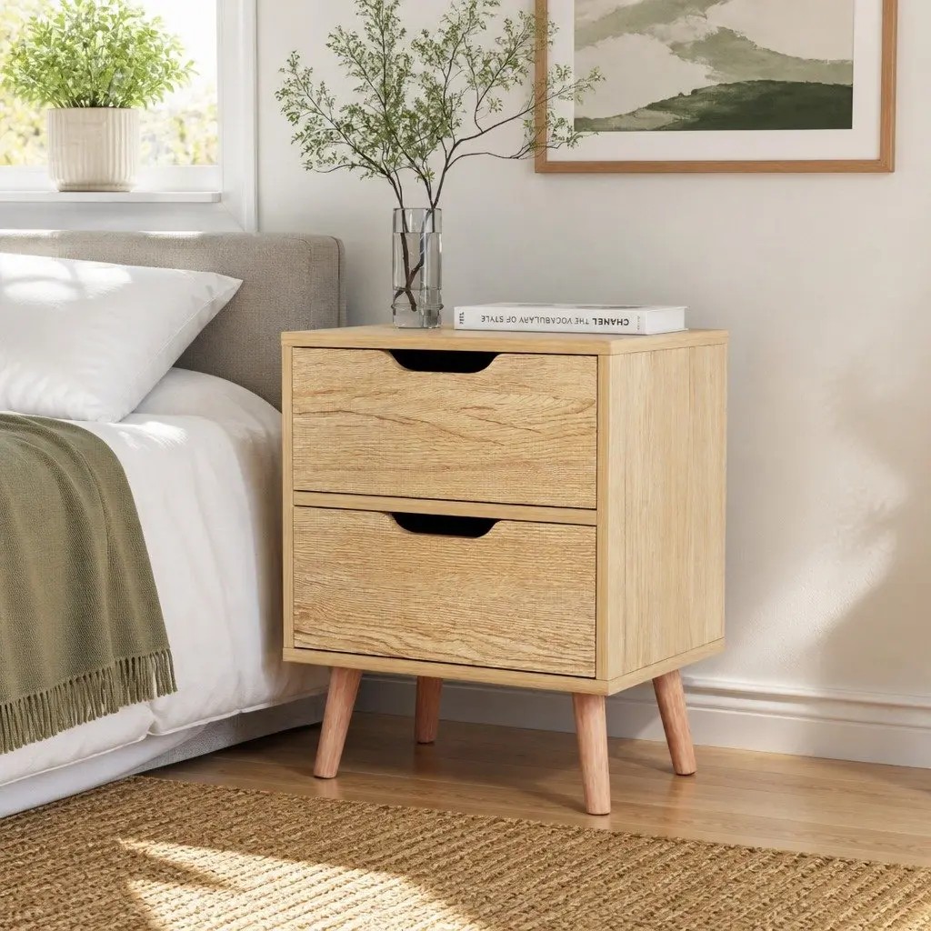 Black Bedside Table with 2 Easy-Access Drawers