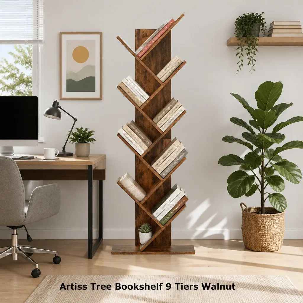Tree Bookshelf Brown 9 Tier Freestanding Storage Display Stand